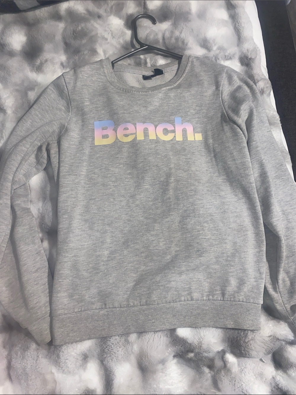 Bench Gray Crewneck Sweatshirt with Pastel Rainbow Logo